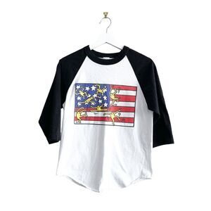 OBEY Keith Haring Unisex Raglan Sleeve US Art Flag Baseball Tee White Small